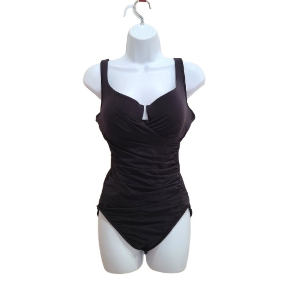 Miraclesuit Escape One Piece Elegant Black Swimsuit Ruching Compression - Picture 2 of 8
